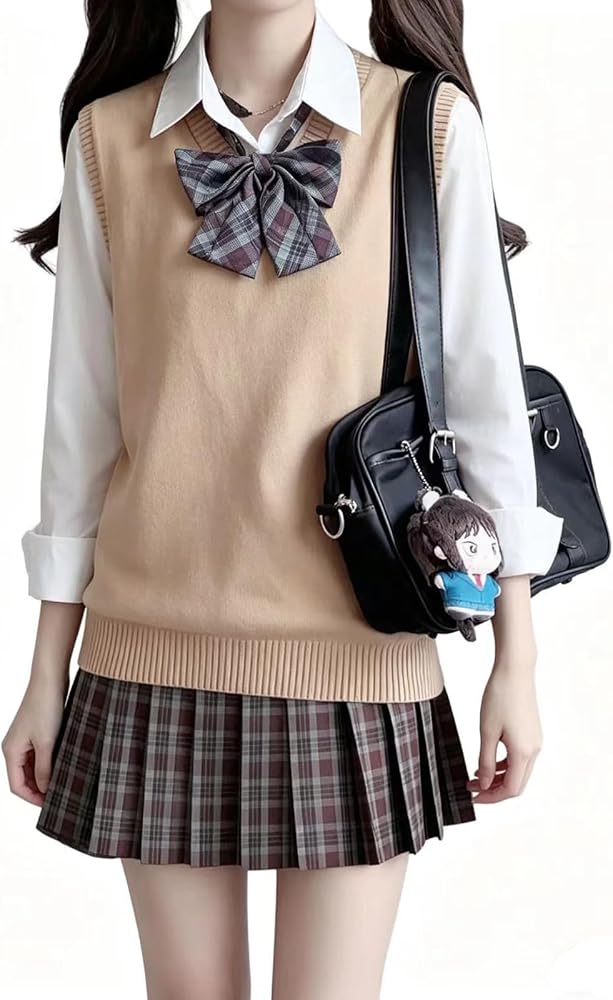 女子高校生 制服 ベスト付き 本物 コスプレ Amazon.co.jp: [QOOLYㅤ] 女子高生 制服 ニットベスト チェック
